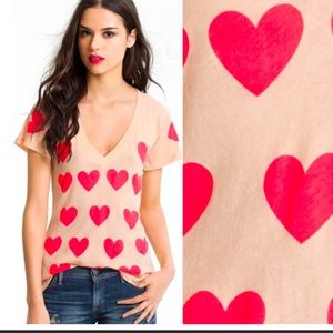 Wildfox Couture Pink Hearts V-Neck Tee T-Shirt